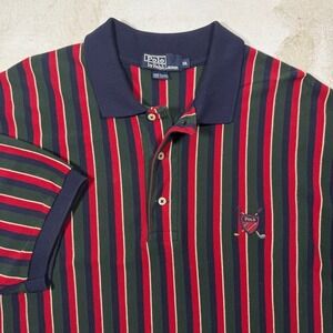 Vintage Polo Ralph Lauren Mens XXL Striped Polo Shirt Made in USA Golf Crest Red